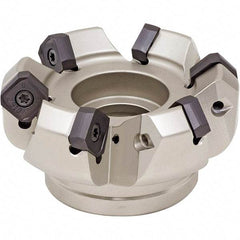 Iscar - 3.127" Cut Diam, 1" Arbor Hole, 0.276" Max Depth of Cut, 45° Indexable Chamfer & Angle Face Mill - 7 Inserts, S845 SX.U 16.. Insert, Right Hand Cut, 7 Flutes, Through Coolant, Series Helido - Eagle Tool & Supply