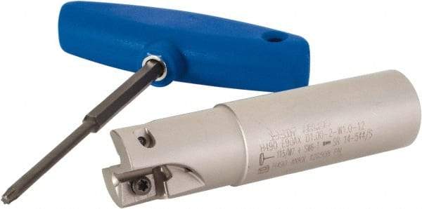 Iscar - 1" Cut Diam, 0.472" Max Depth of Cut, 1" Shank Diam, 4" OAL, Indexable Square Shoulder Helical End Mill - H490 AN.X 12 Inserts, Weldon Shank, 90° Lead Angle, Through Coolant, Series Helido - Eagle Tool & Supply