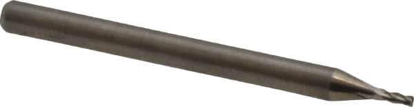 Accupro - 1mm, 2mm LOC, 3mm Shank Diam, 38mm OAL, 4 Flute, Solid Carbide Square End Mill - Single End, Uncoated, Spiral Flute, 30° Helix, Centercutting, Right Hand Cut, Right Hand Flute - Eagle Tool & Supply