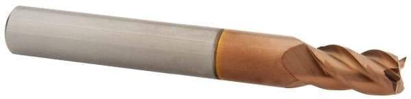 Accupro - 7mm, 12mm LOC, 8mm Shank Diam, 63mm OAL, 4 Flute, Solid Carbide Square End Mill - Single End, TiCN Finish, Spiral Flute, 40° Helix, Centercutting, Right Hand Cut, Right Hand Flute - Eagle Tool & Supply