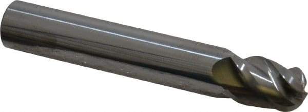 Accupro - 12mm Diam, 16mm LOC, 4 Flute Solid Carbide Ball End Mill - Uncoated, Single End, 76mm OAL, 12mm Shank Diam, Spiral Flute - Eagle Tool & Supply