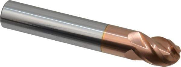 Accupro - 12mm Diam, 16mm LOC, 4 Flute Solid Carbide Ball End Mill - TiCN Finish, Single End, 76mm OAL, 12mm Shank Diam, Spiral Flute - Eagle Tool & Supply