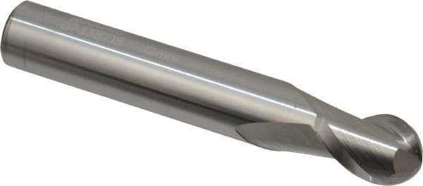 Accupro - 12mm Diam, 16mm LOC, 2 Flute Solid Carbide Ball End Mill - Uncoated, Single End, 76mm OAL, 12mm Shank Diam, Spiral Flute - Eagle Tool & Supply