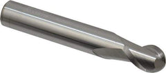 Accupro - 12mm Diam, 16mm LOC, 2 Flute Solid Carbide Ball End Mill - Uncoated, Single End, 76mm OAL, 12mm Shank Diam, Spiral Flute - Eagle Tool & Supply