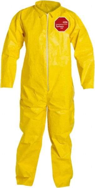 Dupont - Size M PE Film Chemical Resistant Coveralls - Yellow, Zipper Closure, Open Cuffs, Open Ankles, Serged Seams - Eagle Tool & Supply