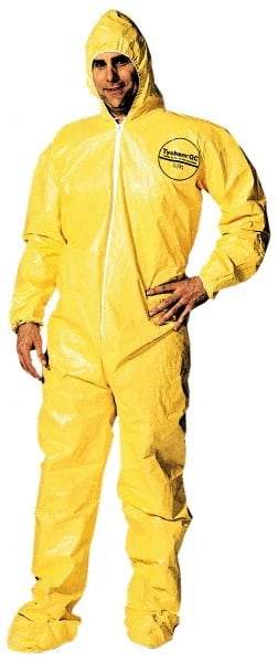 Dupont - Size 4XL PE Film Chemical Resistant Coveralls - Yellow, Zipper Closure, Elastic Cuffs, Open Ankles, Serged Seams - Eagle Tool & Supply