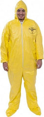 Dupont - Size 2XL PE Film Chemical Resistant Coveralls - Yellow, Zipper Closure, Elastic Cuffs, Open Ankles, Serged Seams - Eagle Tool & Supply