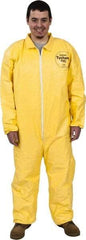 Dupont - Size 2XL PE Film Chemical Resistant Coveralls - Yellow, Zipper Closure, Elastic Cuffs, Elastic Ankles, Serged Seams - Eagle Tool & Supply
