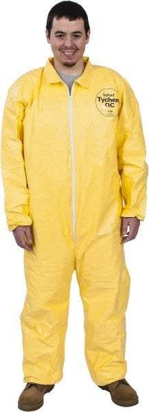 Dupont - Size 3XL PE Film Chemical Resistant Coveralls - Yellow, Zipper Closure, Elastic Cuffs, Elastic Ankles, Serged Seams - Eagle Tool & Supply