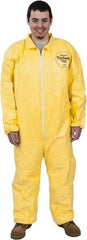 Dupont - Size 3XL PE Film Chemical Resistant Coveralls - Yellow, Zipper Closure, Elastic Cuffs, Elastic Ankles, Serged Seams - Eagle Tool & Supply