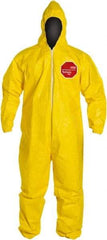 Dupont - Size XL PE Film Chemical Resistant Coveralls - Yellow, Zipper Closure, Elastic Cuffs, Elastic Ankles, Serged Seams - Eagle Tool & Supply
