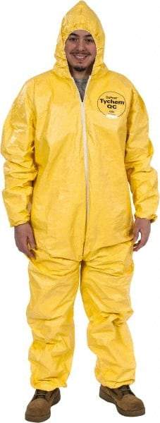 Dupont - Size 3XL PE Film Chemical Resistant Coveralls - Yellow, Zipper Closure, Elastic Cuffs, Elastic Ankles, Serged Seams - Eagle Tool & Supply