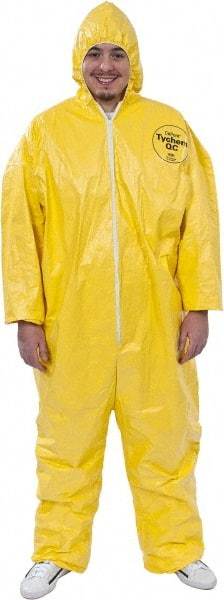 Dupont - Size 4XL PE Film Chemical Resistant Coveralls - Yellow, Zipper Closure, Elastic Cuffs, Elastic Ankles, Serged Seams - Eagle Tool & Supply
