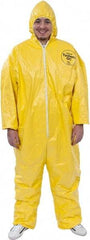 Dupont - Size 4XL PE Film Chemical Resistant Coveralls - Yellow, Zipper Closure, Elastic Cuffs, Elastic Ankles, Serged Seams - Eagle Tool & Supply