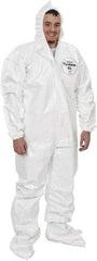 Dupont - Size 2XL Saranex Chemical Resistant Coveralls - White, Zipper Closure, Elastic Cuffs, Open Ankles, Bound Seams - Eagle Tool & Supply