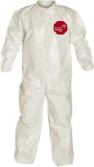 Dupont - Size 2XL Saranex Chemical Resistant Coveralls - White, Zipper Closure, Elastic Cuffs, Elastic Ankles, Bound Seams - Eagle Tool & Supply