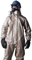 Dupont - Size L Hazmat Chemical Resistant Coveralls - Tan, Zipper Closure, Elastic Cuffs, Open Ankles, Taped Seams - Eagle Tool & Supply
