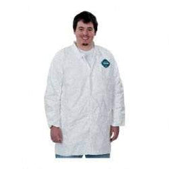 Dupont - Size 3XL White Disposable Chemical Resistant Lab Coat - Tyvek, Snap Front, Open Cuff - Eagle Tool & Supply
