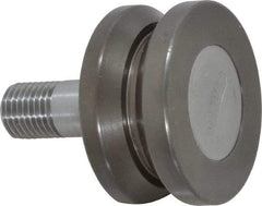 Osborn International - 1-1/2" Roller Diam x 25/32" Width, 7/16" Stud Diam x 1" Length, V Grooved Concentric Stud - Steel, 1/2" Thread Length, 7/16-20 Thread, 1-25/32" OAL, 225 Lb Dynamic Cap - Eagle Tool & Supply