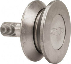 Osborn International - 2" Roller Diam x 27/32" Width, 1/2" Stud Diam x 1-1/4" Length, V Grooved Concentric Stud - Steel, 5/8" Thread Length, 1/2-20 Thread, 2-3/32" OAL, 600 Lb Dynamic Cap - Eagle Tool & Supply