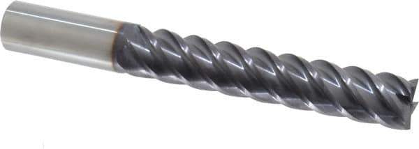 Niagara Cutter - 3/4", 4" LOC, 3/4" Shank Diam, 6" OAL, 5 Flute, Solid Carbide Square End Mill - Single End, TiAlN Finish, Spiral Flute, 45° Helix, Centercutting, Right Hand Cut, Right Hand Flute, Series S545 - Eagle Tool & Supply