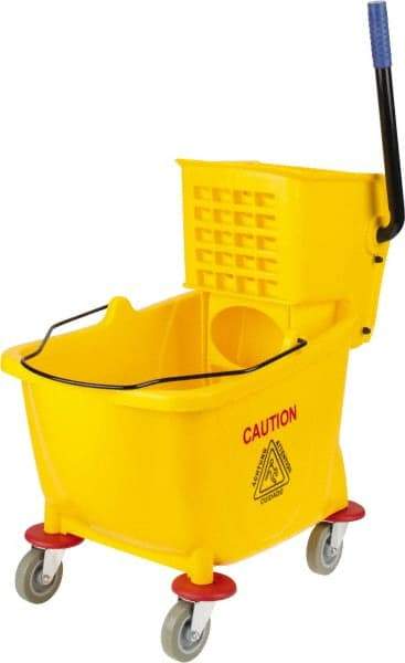 PRO-SOURCE - 31 Qt Plastic Bucket & Wringer - 22" Long x 18-1/2" High x 17" Wide, Yellow - Eagle Tool & Supply