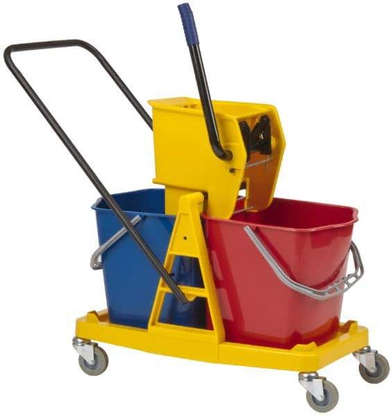 PRO-SOURCE - 63 Qt Plastic Bucket & Wringer - 31" Long x 20-1/2" High x 17" Wide, Blue/Red - Eagle Tool & Supply