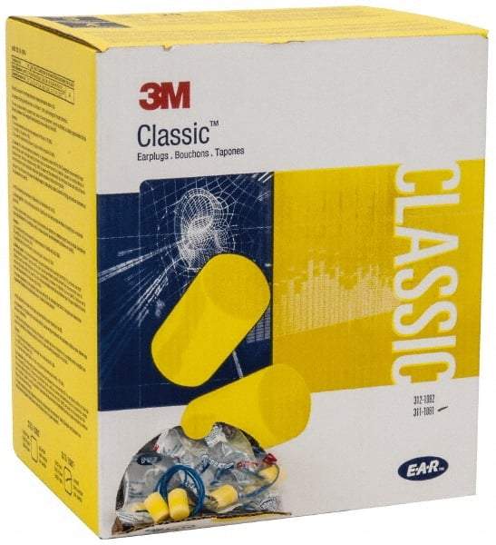 3M - Disposable, Corded, 29 dB, Barrel Earplugs - Yellow, 500 Pairs - Eagle Tool & Supply