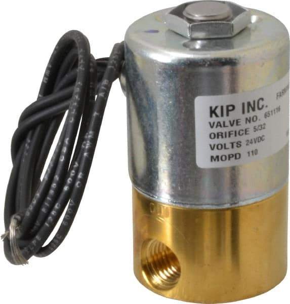 KIP - 1/4" Port, Direct Acting, Brass Solenoid Valve - Normally Closed, 110 Max PSI, Buna-N Seal - Eagle Tool & Supply