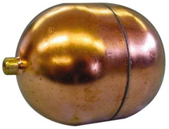 Made in USA - 3" Diam x 7" Long, Oblong, Round Spud Connection, Metal Float - 1/4-20 Thread, Copper, 25 Max psi, 20 Gauge - Eagle Tool & Supply