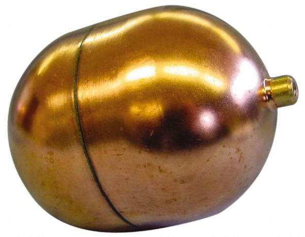 Made in USA - 4" Diam x 5" Long, Oblong, Round Spud Connection, Metal Float - 1/4-20 Thread, Copper, 25 Max psi, 21 Gauge - Eagle Tool & Supply