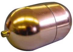 Made in USA - 4" Diam x 7" Long, Oblong, Tubed Through Connection, Metal Float - 3/8" Rod Thread, Copper, 25 Max psi, 23 Gauge - Eagle Tool & Supply