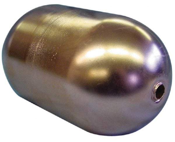 Made in USA - 3" Diam x 7" Long, Oblong, Tubed Through Connection, Metal Float - 1/4" Rod Thread, Copper, 25 Max psi, 20 Gauge - Eagle Tool & Supply