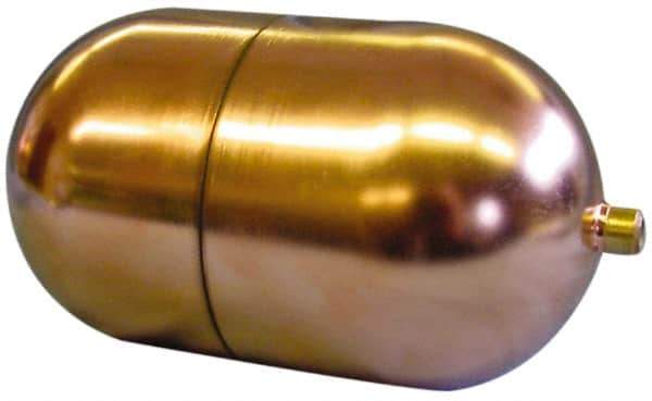 Made in USA - 4" Diam x 7" Long, Oblong, Tubed Through Connection, Metal Float - 1/4" Rod Thread, Copper, 25 Max psi, 23 Gauge - Eagle Tool & Supply