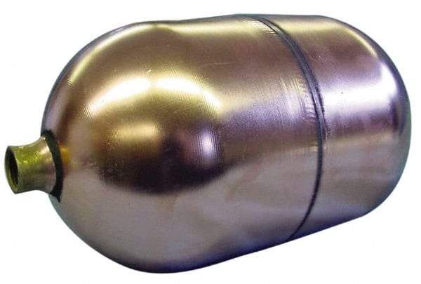 Made in USA - 6" Diam x 10" Long, Oblong, Round Spud Connection, Metal Float - 1/4" Straight Thread, Stainless Steel, 150 Max psi, 19 Gauge - Eagle Tool & Supply