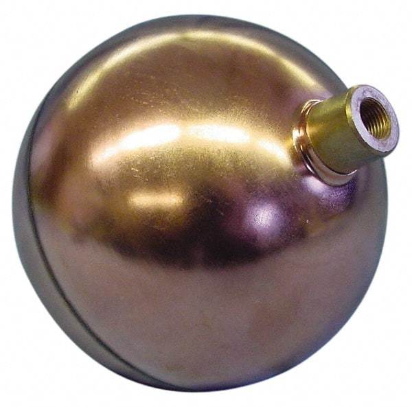 Made in USA - 12" Diam, Spherical, Round Spud Connection, Metal Float - 1/2" Straight Thread, Stainless Steel, 500 Max psi, 14 Gauge - Eagle Tool & Supply