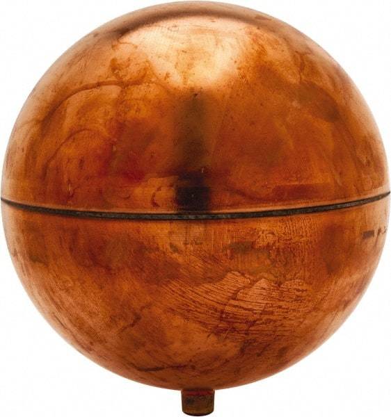 Made in USA - 4" Diam, Spherical, Round Spud Connection, Metal Float - 1/4-20 Thread, Copper, 25 Max psi, 23 Gauge - Eagle Tool & Supply