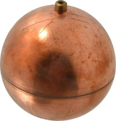 Made in USA - 5" Diam, Spherical, Round Spud Connection, Metal Float - 1/4-20 Thread, Copper, 25 Max psi, 23 Gauge - Eagle Tool & Supply