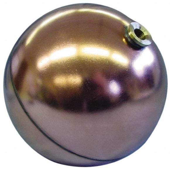 Made in USA - 6" Diam, Spherical, Hex Spud Connection, Metal Float - 1/4 NPT Thread, Copper, 25 Max psi, 23 Gauge - Eagle Tool & Supply