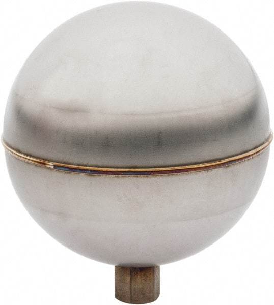 Made in USA - 3-1/2" Diam, Spherical, Internal Connection, Metal Float - 1/4-20 Thread, Stainless Steel, 700 Max psi, 24 Gauge - Eagle Tool & Supply