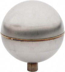 Made in USA - 3-1/2" Diam, Spherical, Internal Connection, Metal Float - 1/4-20 Thread, Stainless Steel, 700 Max psi, 24 Gauge - Eagle Tool & Supply