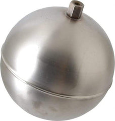 Made in USA - 5" Diam, Spherical, Hex Spud Connection, Metal Float - 1/4-20 Thread, Stainless Steel, 800 Max psi, 19 Gauge - Eagle Tool & Supply