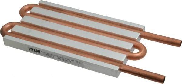 Lytron - 6" Long x 3-1/2" High, Straight Connection Copper Tube Cold Plate - 3/8 OD Tube, 4-Pass Fluid Path, Water Cooling, 1/2" Thick - Eagle Tool & Supply