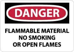 NMC - "Danger - Flammable Material - No Smoking or Open Flames", 10" Long x 14" Wide, Fiberglass Safety Sign - Rectangle, 0.095" Thick, Use for Accident Prevention - Eagle Tool & Supply