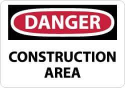 NMC - "Danger - Construction Area", 7" Long x 10" Wide, Pressure-Sensitive Vinyl Safety Sign - Rectangle, 0.004" Thick, Use for Security & Admittance - Eagle Tool & Supply