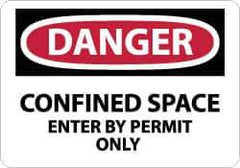 NMC - "Danger - Confined Space - Enter by Permit Only", 7" Long x 10" Wide, Pressure-Sensitive Vinyl Safety Sign - Rectangle, 0.004" Thick, Use for Accident Prevention - Eagle Tool & Supply