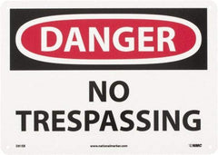 NMC - "Danger - No Trespassing", 10" Long x 14" Wide, Fiberglass Safety Sign - Rectangle, 0.095" Thick, Use for Security & Admittance - Eagle Tool & Supply