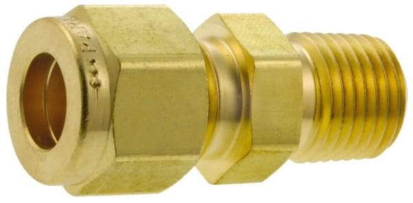 Parker - 1/2" OD, Brass Male Connector - 2,200 Max Working psi, 1-3/8" Hex, Comp x MNPT Ends - Eagle Tool & Supply