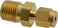 Parker - 1/8" OD, Brass Male Connector - 3,600 Max Working psi, 9/16" Hex, Comp x MNPT Ends - Eagle Tool & Supply