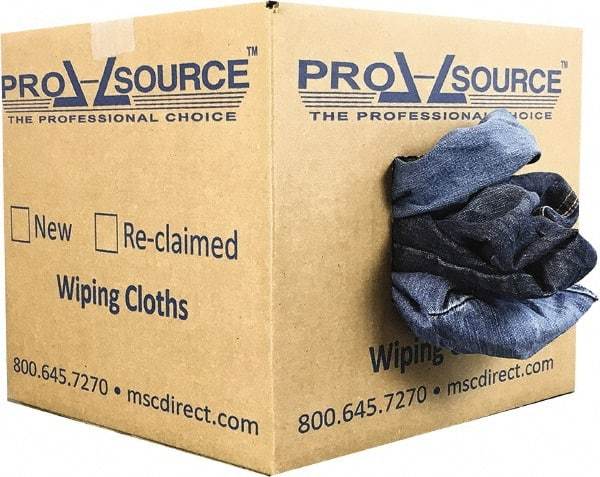 PRO-SOURCE - Reclaimed Rags - Assorted Colors, Denim, Low Lint, 10 Lbs. at 2 to 4 per Pound, Box - Eagle Tool & Supply